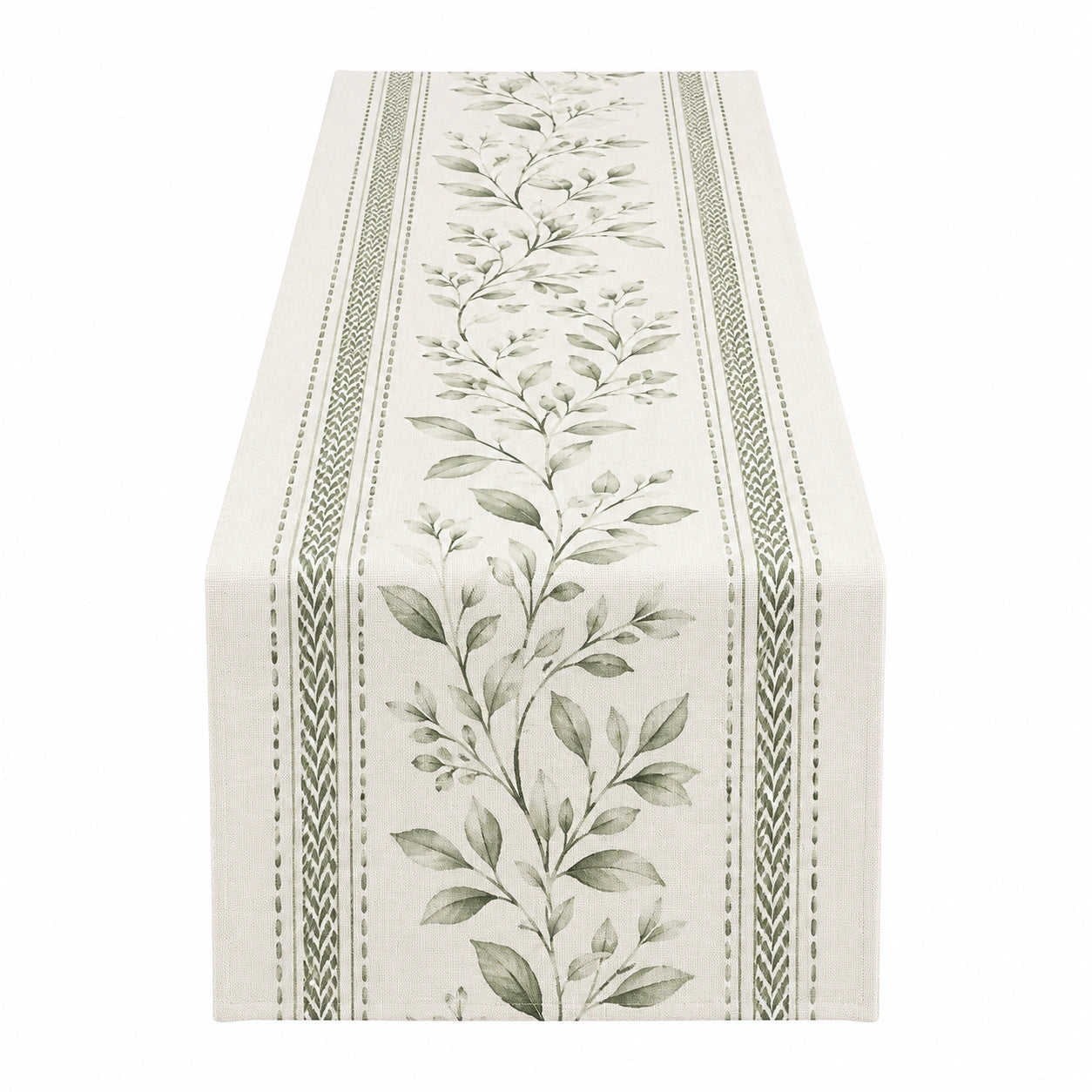 Runner da Tavola con Motivo di Foglie, Beige e Verde