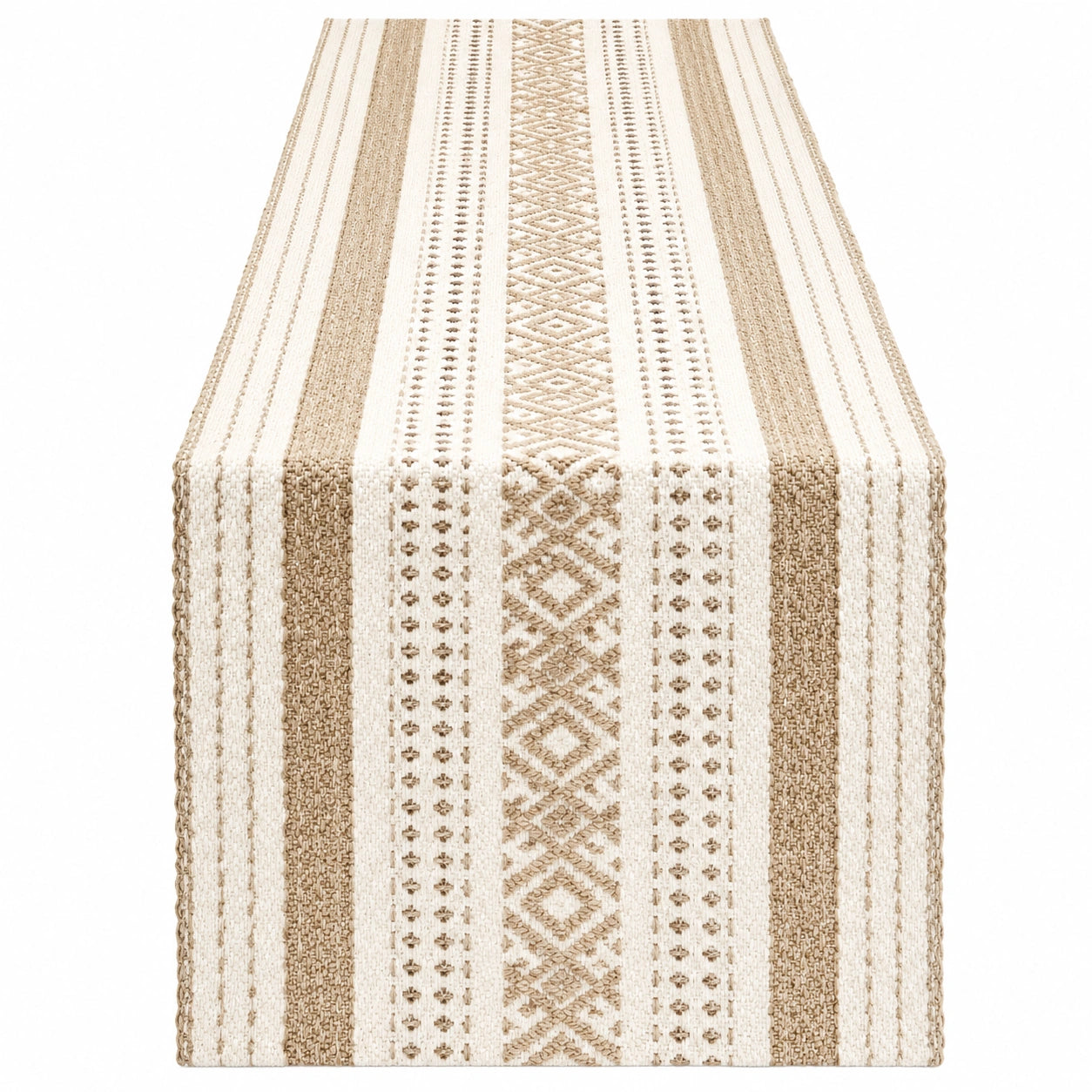 Runner da Tavola a Strisce Geometriche Beige e Bianco 180x40 cm
