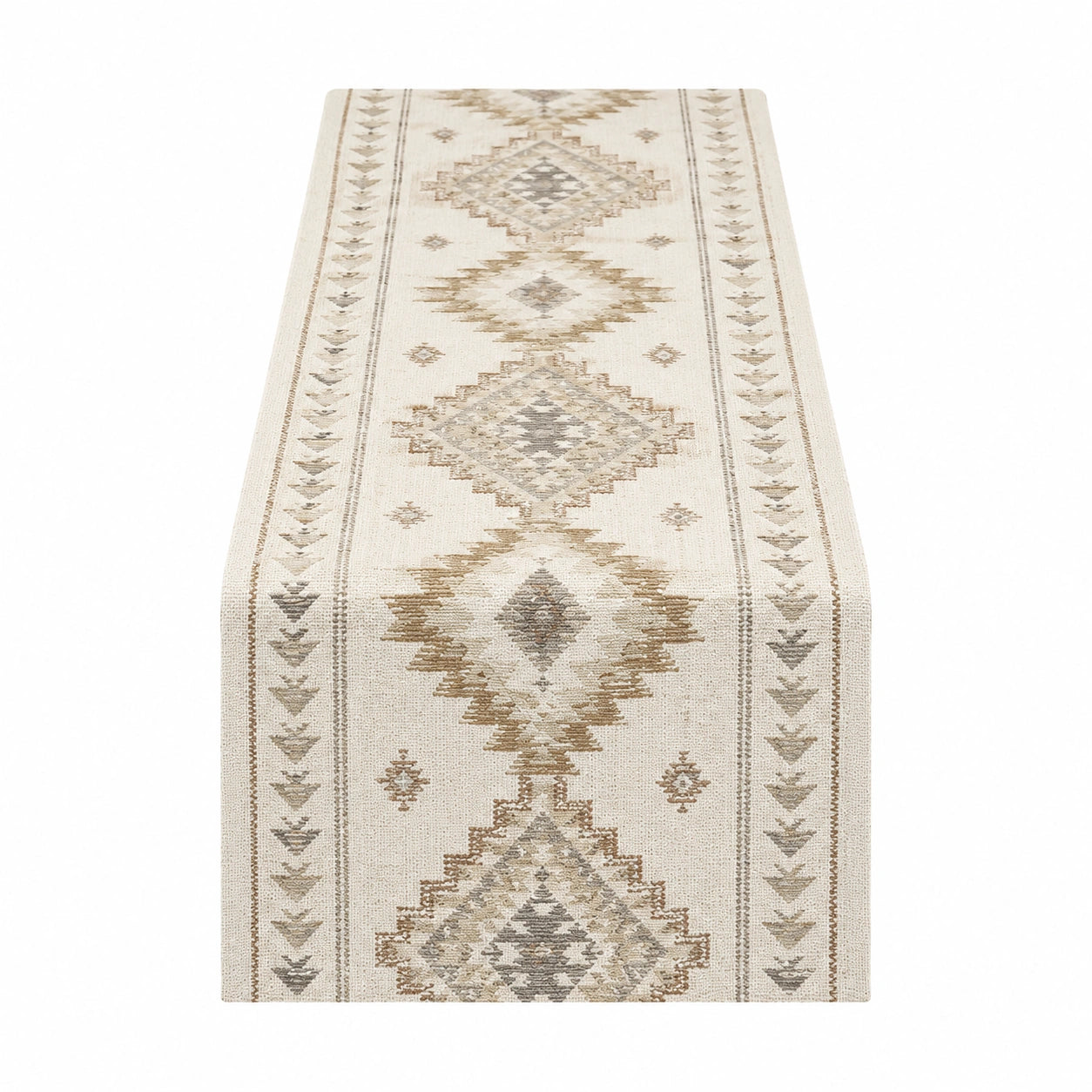 Runner da Tavolo Beige con Motivi Geometrici