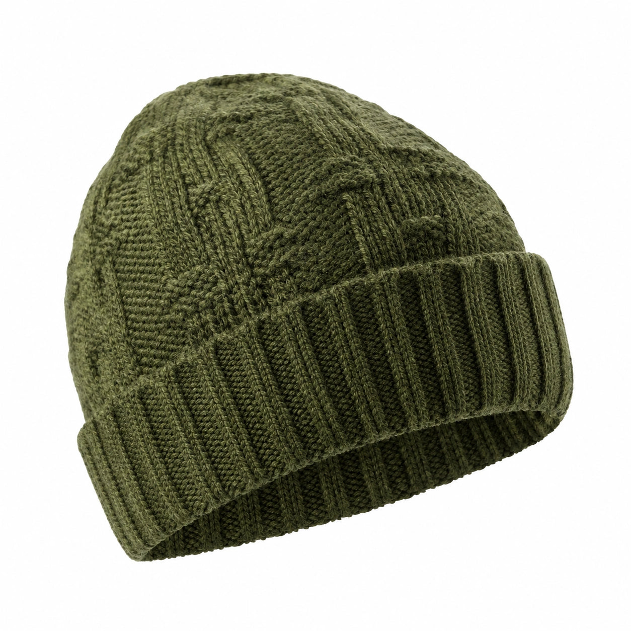 Cappello in Maglia Verde con Risvolto
