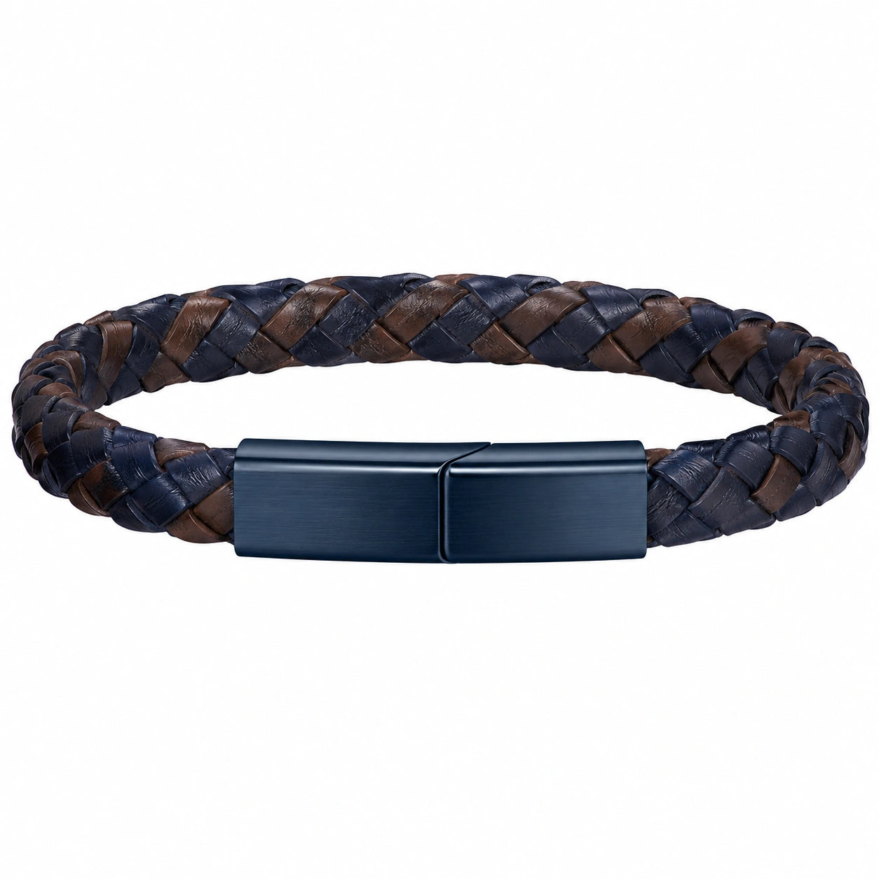 Bracciale intrecciato blu e marrone con chiusura magnetica