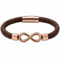 Bracciale in Pelle Intrecciata Marrone con Simbolo Infinito in Oro Rosa