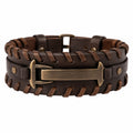 Bracciale Intrecciato in Pelle Marrone con Fibbia Regolabile
