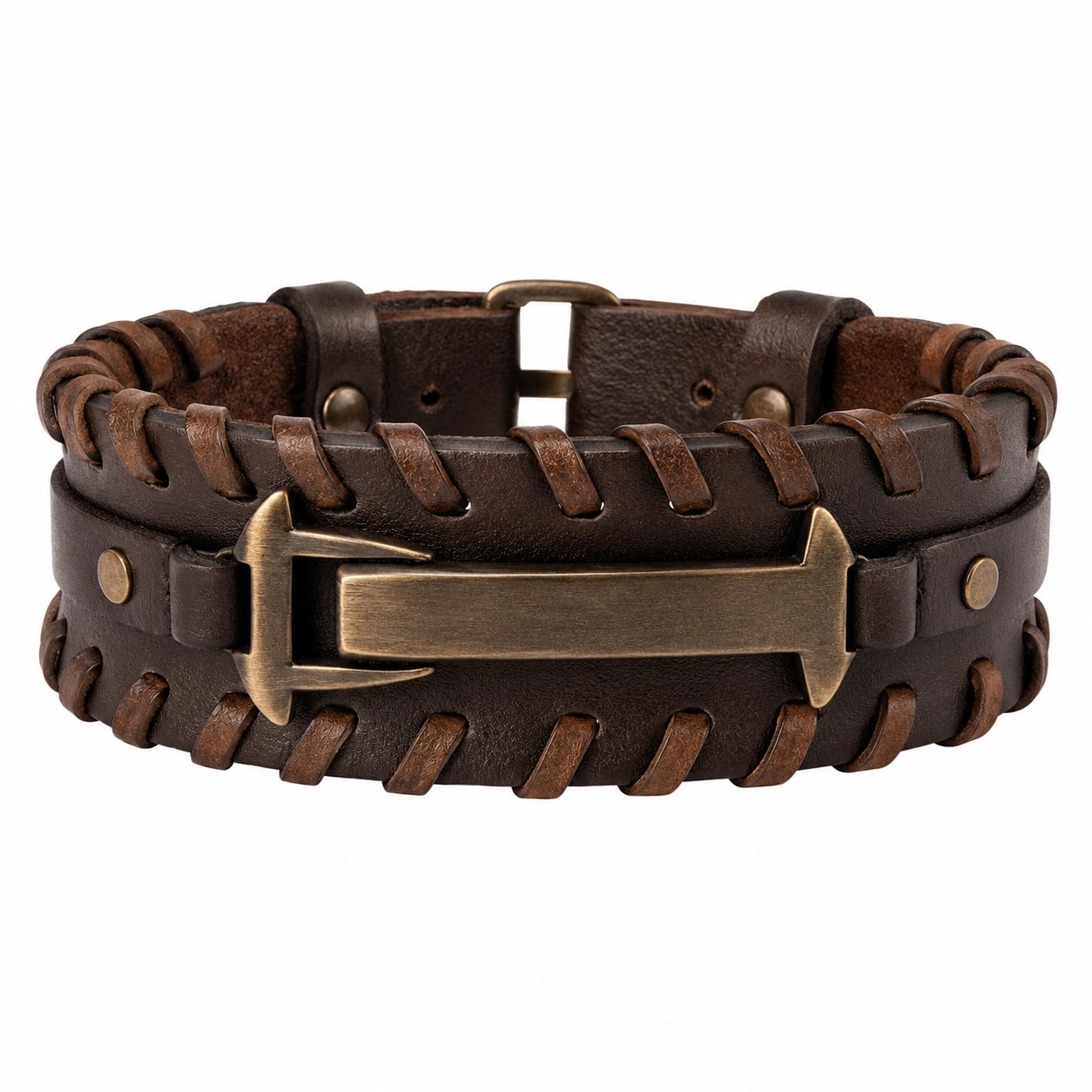 Bracciale Intrecciato in Pelle Marrone con Fibbia Regolabile