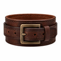 Bracciale in Pelle Marrone con Fibbia in Metallo Anticato