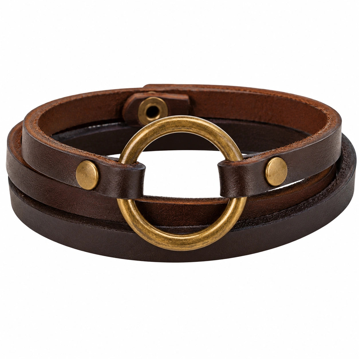 Bracciale Marrone a Doppio Giro con Anello in Metallo