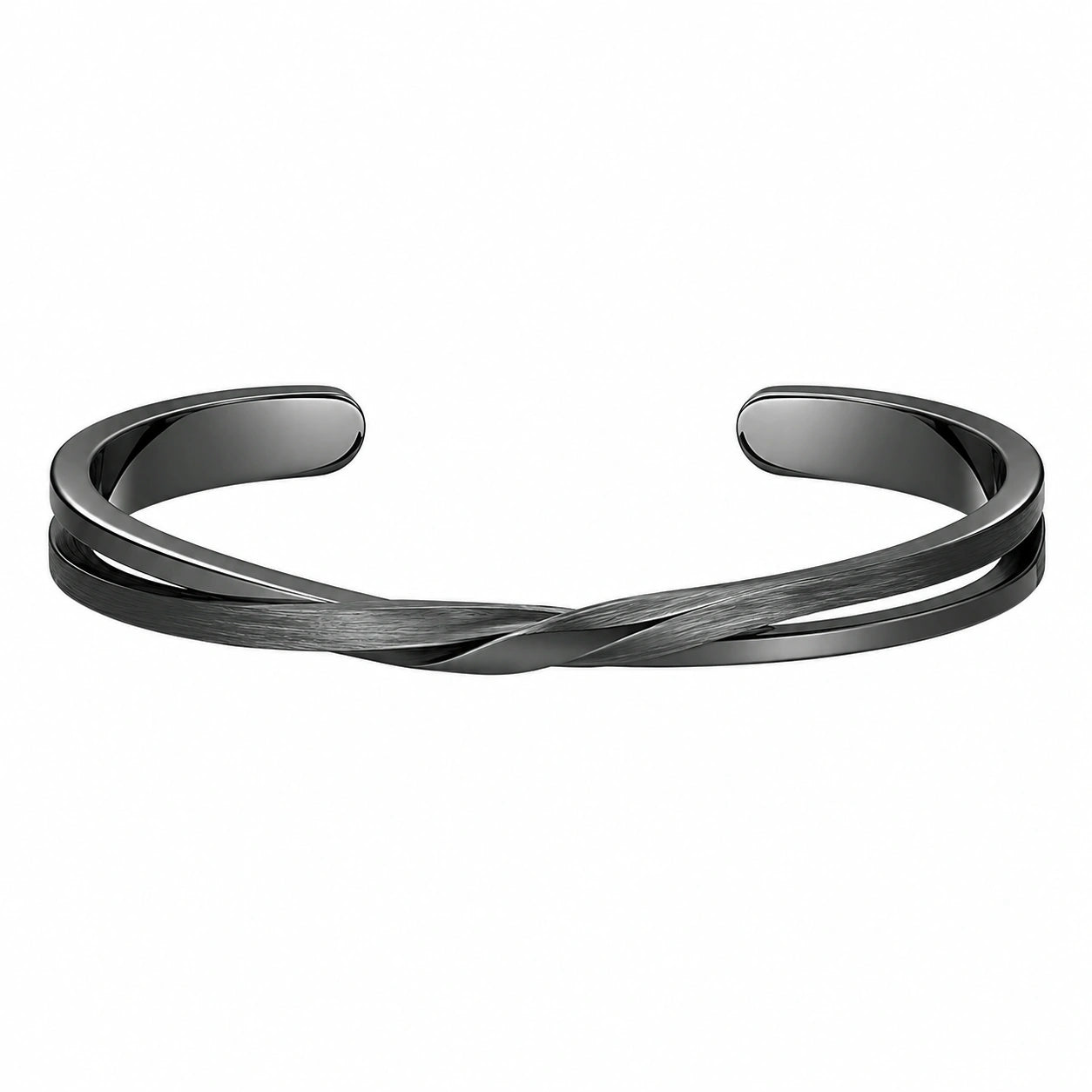 Bracciale rigido aperto intrecciato nero moderno