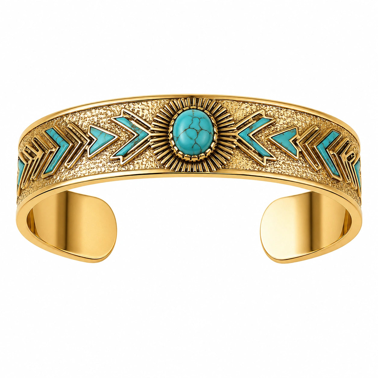 Bracciale Etnico Rigido Oro con Turchese