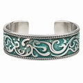 Bracciale Rigido con Motivo Astratto Argento e Turchese