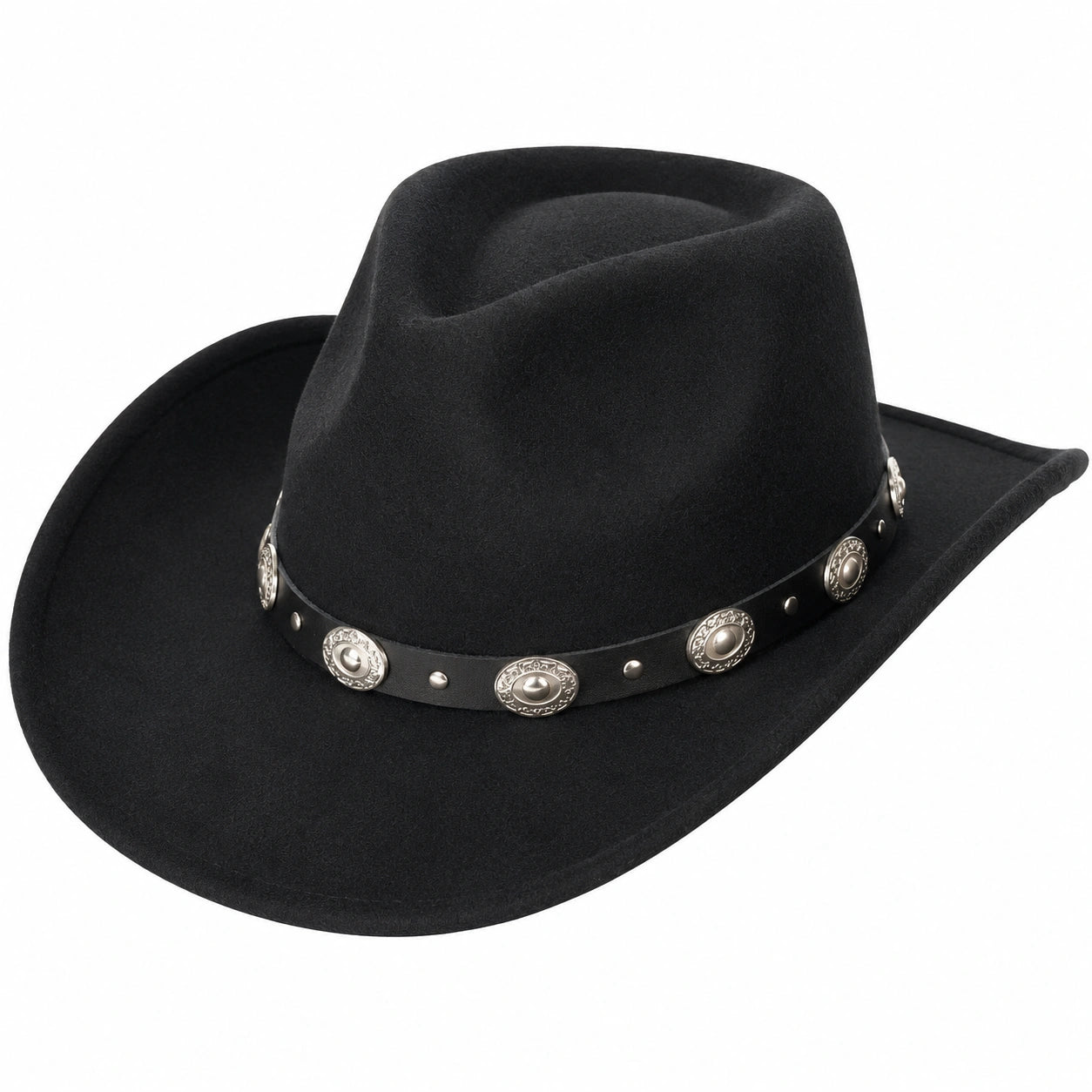 Cappello da Cowboy Nero con Dettagli Metallici