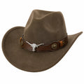 Cappello Cowboy in Feltro Marrone con Cinturino Decorativo
