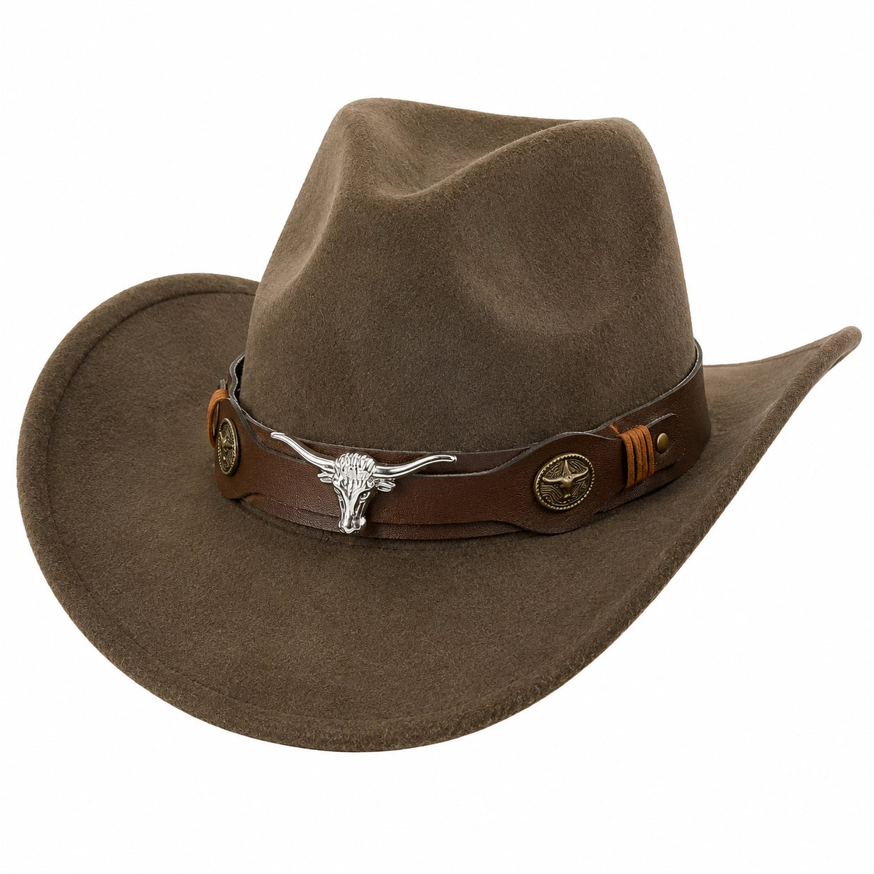 Cappello Cowboy in Feltro Marrone con Cinturino Decorativo
