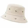 Cappello da Pescatore Ricamato con Margherite Beige
