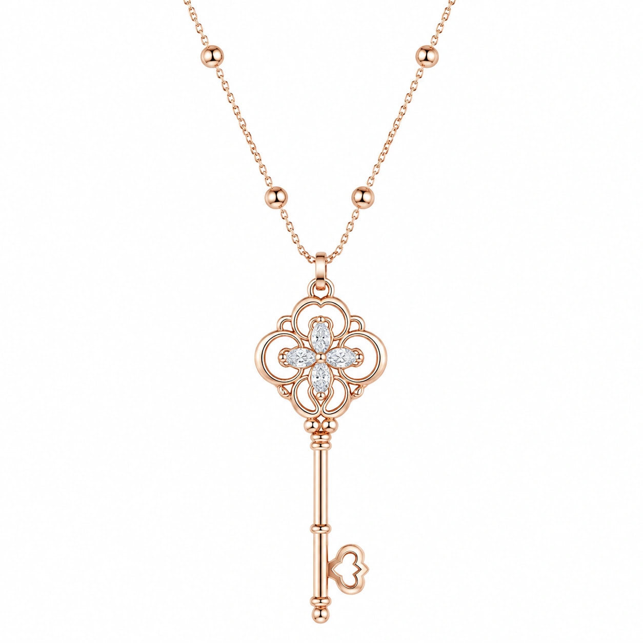 Collana con pendente chiave in oro rosa e cristalli