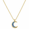 Collana con Pendente Luna in Cristalli Blu e Oro