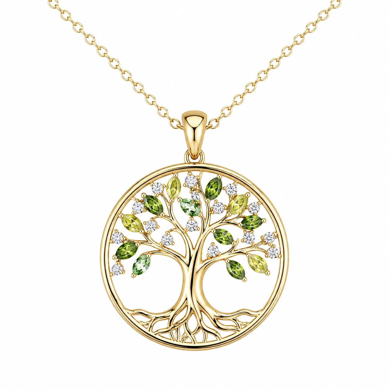 Collana Albero della Vita con Pendente in Oro e Verde
