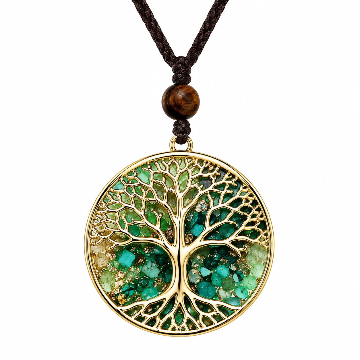 Collana con pendente Albero della Vita in oro e pietre verdi