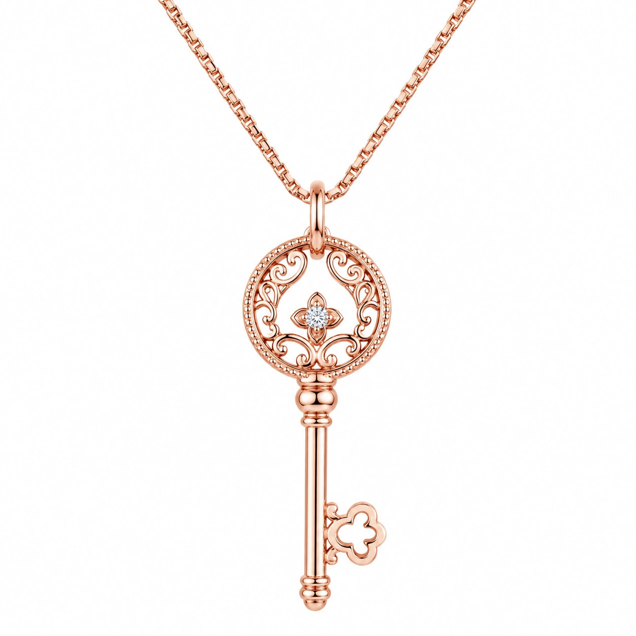 Collana Chiave Vintage in Oro Rosa con Pendente Intricato