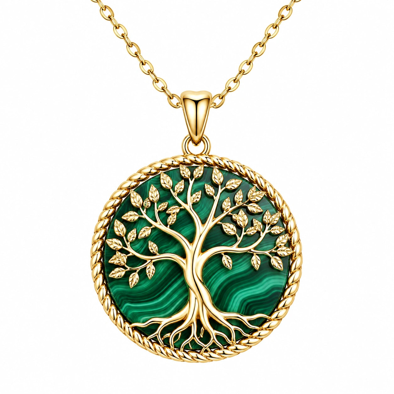 Collana Albero della Vita in Oro e Verde con Ciondolo